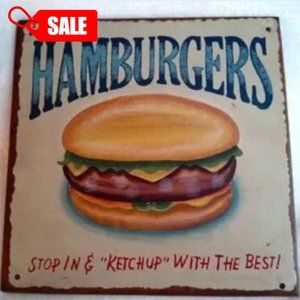 VINTAGE - Retro Tin Hamburger Diner Sign